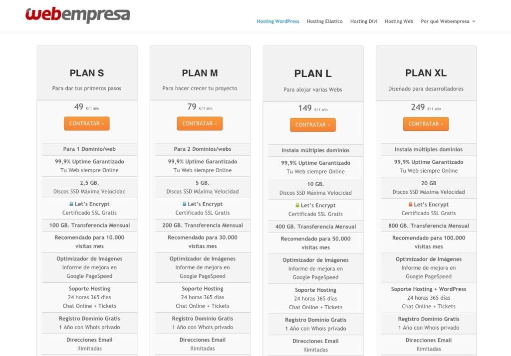Planes de precios de WebEmpresa