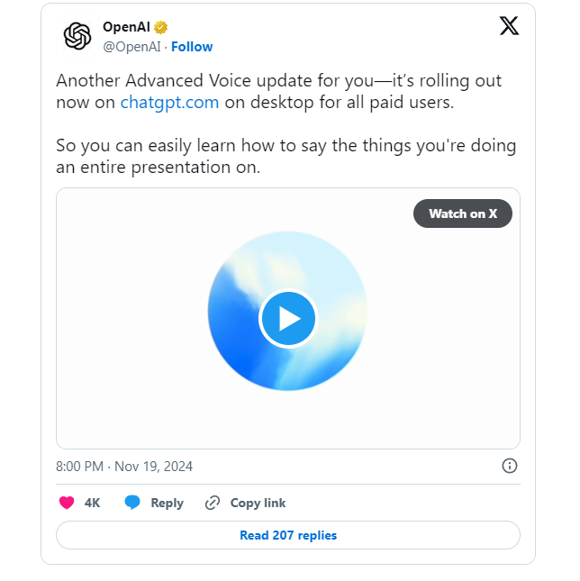 El modo de voz avanzado de ChatGPT ya está disponible en los navegadores de escritorio 11
