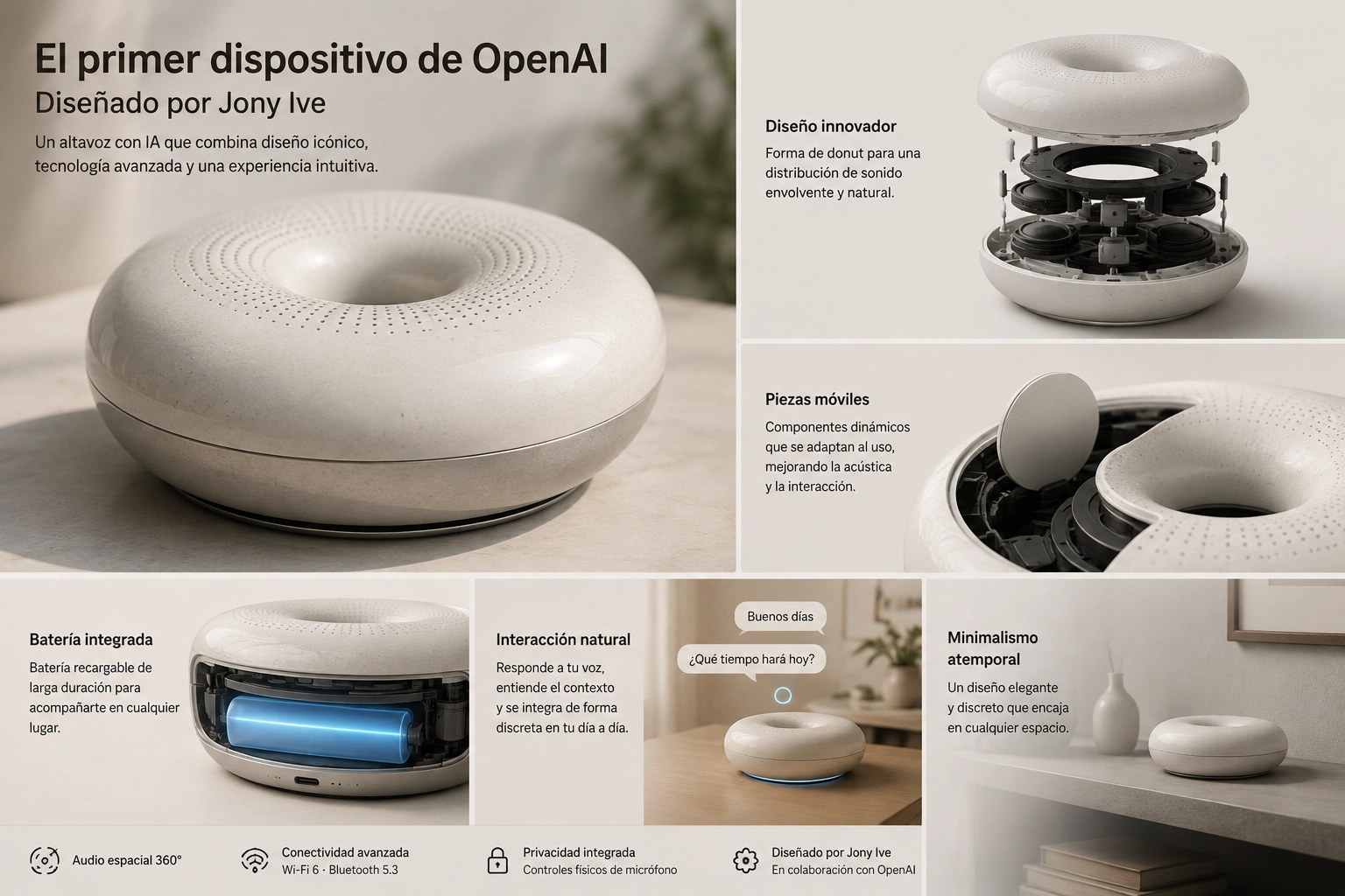 El primer dispositivo de OpenAI tendrá forma de donut, batería y piezas móviles: así será el altavoz con IA diseñado por Jony Ive 7