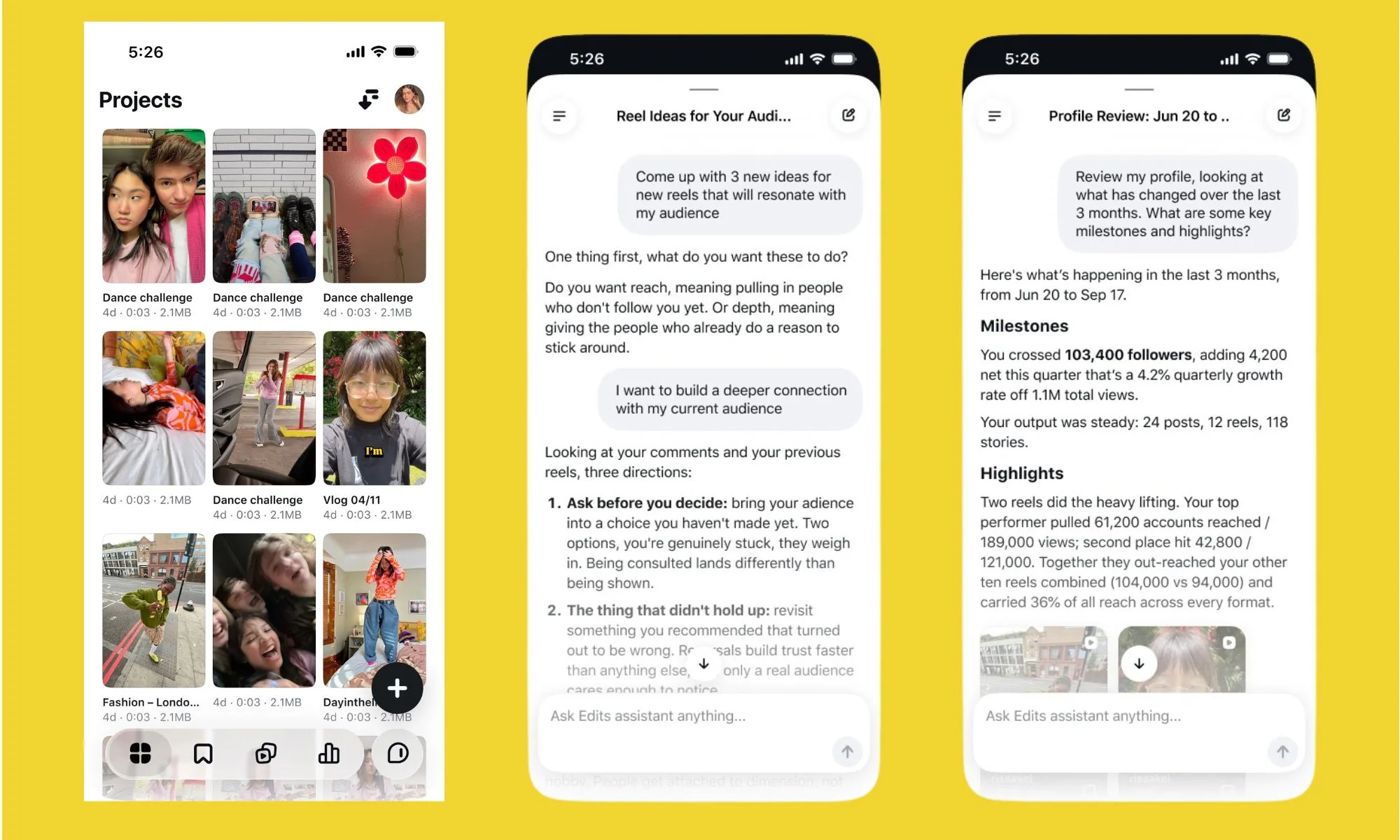 Instagram incorpora un asistente de IA en Edits que analiza los Reels y propone nuevas ideas 5